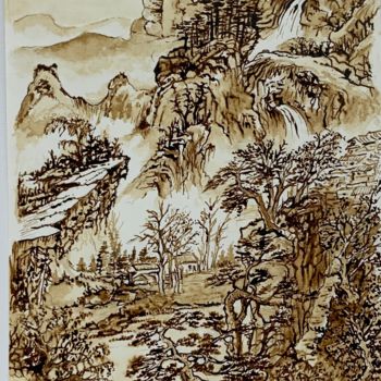 Dessin intitulée "Montagnes ." par Michel Kulisa, Œuvre d'art originale, Encre