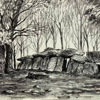 Zeichnungen mit dem Titel "Le dolmen.La roche…" von Michel Kulisa, Original-Kunstwerk, Tinte