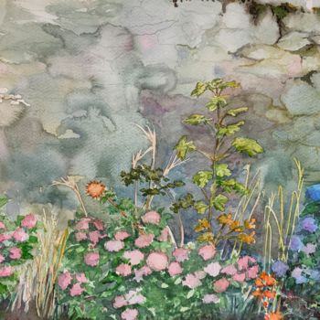 Peinture intitulée "Au jardin fleuri." par Michel Kulisa, Œuvre d'art originale, Aquarelle