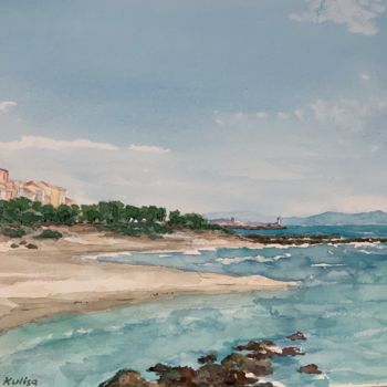 Painting titled "Agde,la plage." by Michel Kulisa, Original Artwork, Watercolor