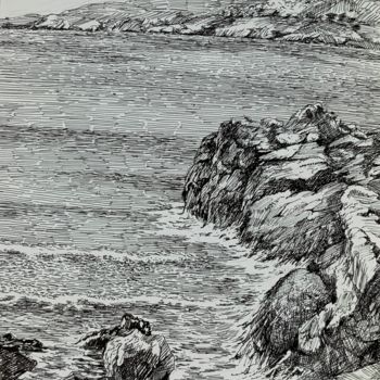 Drawing titled "Majorque,mer calme." by Michel Kulisa, Original Artwork, Ink