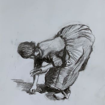 Desenho intitulada "Paysanne" por Michel Kulisa, Obras de arte originais, Lápis