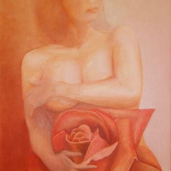 Pittura intitolato "la-dame-de-coeur." da Michelle Dechaud, Opera d'arte originale