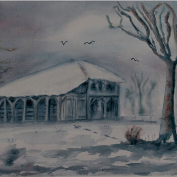 Peinture intitulée "Rigueur de l'hiver" par Michelle Thébault (Farane), Œuvre d'art originale, Aquarelle