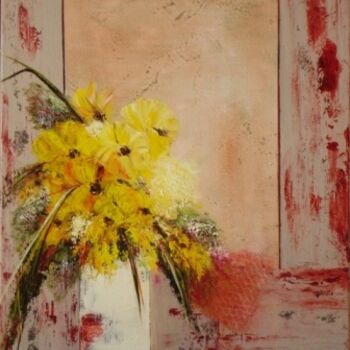 Schilderij getiteld "le bouquet jaune" door Michelle Millot, Origineel Kunstwerk