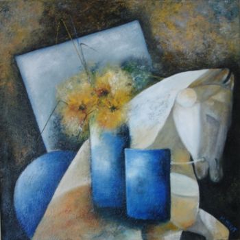 Painting titled "echappee-bleu-et-or…" by Michelle Millot, Original Artwork, Oil
