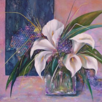 Pintura intitulada "Bouquet d'arums" por Michelle Millot, Obras de arte originais, Óleo