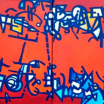 Painting titled "dyptique-2x70x100." by Michel Lienard, Original Artwork, Acrylic