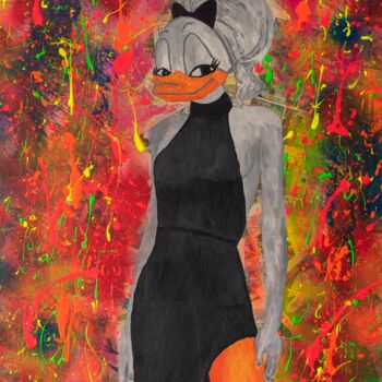 Schilderij getiteld "Daisy Duck in Black…" door Michel Meppelink, Origineel Kunstwerk, Acryl