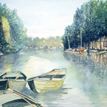 Pittura intitolato "Les barques de la S…" da Michel Munier, Opera d'arte originale