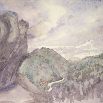 Malerei mit dem Titel "Orage sur la vallée" von Michel Munier, Original-Kunstwerk, Aquarell