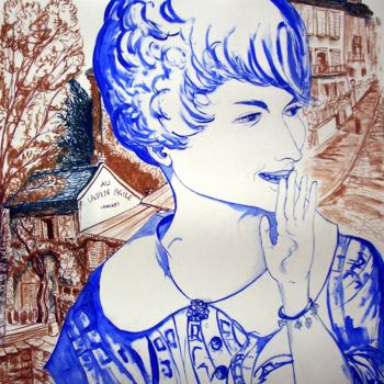 Картина под названием "À Montmartre, rue d…" - Michel Munier, Подлинное произведение искусства, Масло
