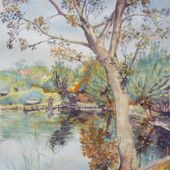 Pintura titulada "Automne au Lac Marc…" por Michel Munier, Obra de arte original, Oleo