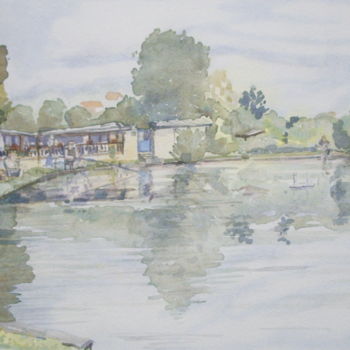 Peinture intitulée "Pêcheurs au Lac Mar…" par Michel Munier, Œuvre d'art originale, Huile