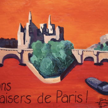Ζωγραφική με τίτλο "Bons baisers de Par…" από Michel Munier, Αυθεντικά έργα τέχνης, Λάδι