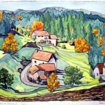Pintura intitulada "Village vosgien" por Michel Munier, Obras de arte originais