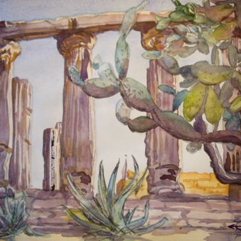 Pintura intitulada "Au temple de la dée…" por Michel Munier, Obras de arte originais, Óleo