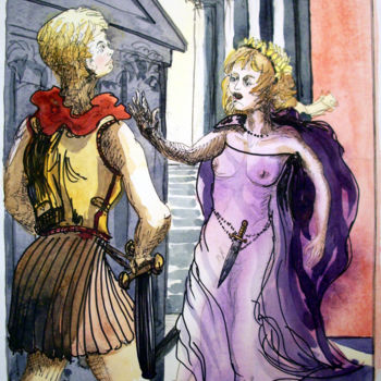 Painting titled "Ah, Prince ! Où cou…" by Michel Munier, Original Artwork, Watercolor