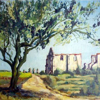 "Ruines de l'Abbaye…" başlıklı Tablo Michel Munier tarafından, Orijinal sanat, Petrol