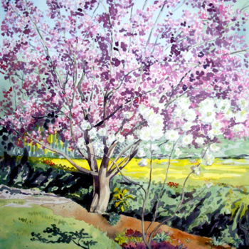 Painting titled "Au jardin" by Michel Munier, Original Artwork