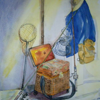Malarstwo zatytułowany „Allons à la pêche !” autorstwa Michel Munier, Oryginalna praca, Akwarela