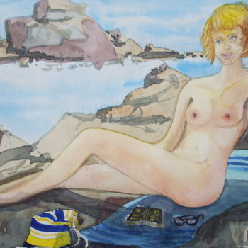 Malerei mit dem Titel "Hélène, l'été derni…" von Michel Munier, Original-Kunstwerk, Aquarell