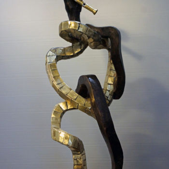Escultura intitulada "Joueur de flûte de…" por Michel Neuville, Obras de arte originais, Madeira