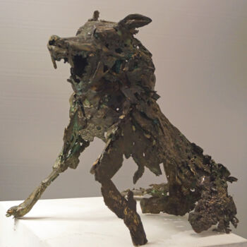 Scultura intitolato "El lupo" da Michel Neuville, Opera d'arte originale, Bronzo