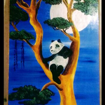 Painting titled "Panda" by Patrizia Micheloni (Pz20FantaGhiro), Original Artwork, Acrylic Mounted on Wood Panel