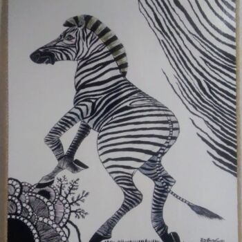 Painting titled "Zebra" by Patrizia Micheloni (Pz20FantaGhiro), Original Artwork, Acrylic Mounted on Metal