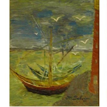 Painting titled "Port et son phare" by Michel Salvigni, Original Artwork