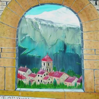 Peinture intitulée "vue sur Huesca à An…" par Michel Salvigni, Œuvre d'art originale