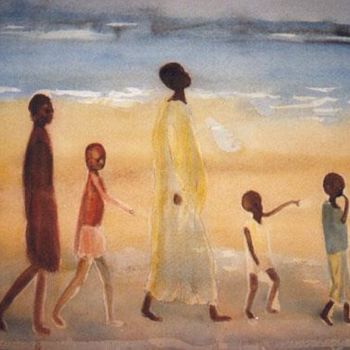 Peinture intitulée "Promenade sur la pl…" par Mireille Dubois-Vanhove, Œuvre d'art originale, Huile