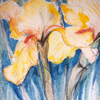 Peinture intitulée "Iris jaunes" par Mireille Dubois-Vanhove, Œuvre d'art originale, Huile