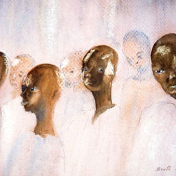 Schilderij getiteld "Aquarelle "la chora…" door Mireille Dubois-Vanhove, Origineel Kunstwerk, Olie
