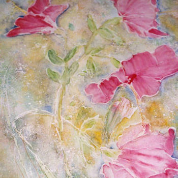 Painting titled "Hibiscus" by Mireille Dubois-Vanhove, Original Artwork, Oil