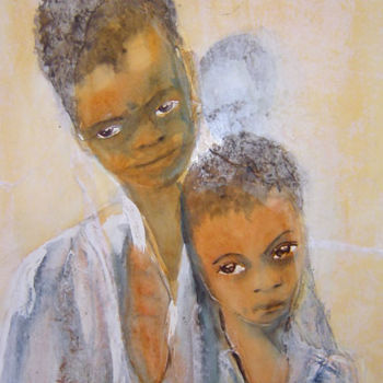 Schilderij getiteld "Pauvreté enfantine" door Mireille Dubois-Vanhove, Origineel Kunstwerk, Olie