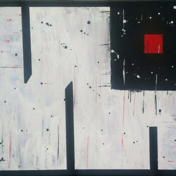 Painting titled "Noir red Blanc" by Mickaël Carrié, Original Artwork, Acrylic Mounted on Wood Stretcher frame