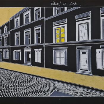 Dessin intitulée "" Une rue dans Pari…" par Mickael Hert, Œuvre d'art originale, Stylo à bille