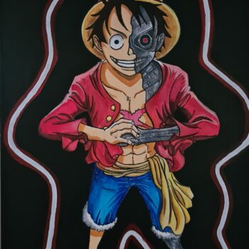 Ζωγραφική με τίτλο "Luffy Vs Terminator" από Mickael Hert, Αυθεντικά έργα τέχνης, Ακρυλικό Τοποθετήθηκε στο Ξύλινο φορείο σκ…