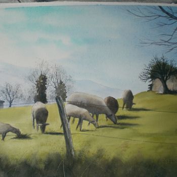 Malarstwo zatytułowany „moutons à Laborde 65” autorstwa Mickael Thébault, Oryginalna praca
