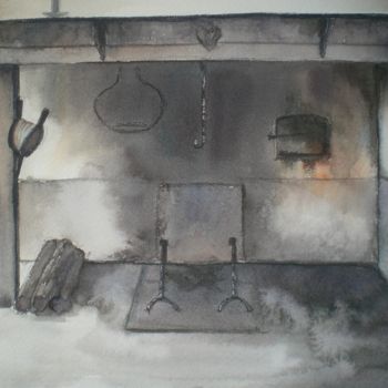 Peinture intitulée "vieille cheminée" par Mickael Thébault, Œuvre d'art originale