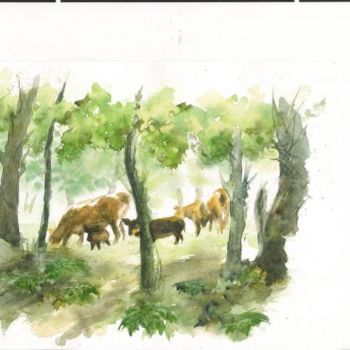 Peinture intitulée "Vache et Sanglier" par Mickael Thébault, Œuvre d'art originale