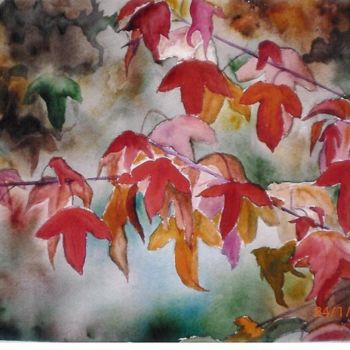 Painting titled "feuilles" by Mickael Thébault, Original Artwork