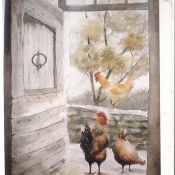 Malerei mit dem Titel "poule" von Mickael Thébault, Original-Kunstwerk
