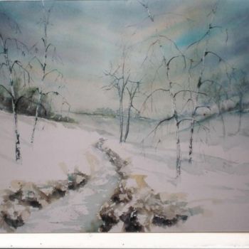 Peinture intitulée "ruisseau enneigé" par Mickael Thébault, Œuvre d'art originale
