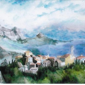 Painting titled "village corse" by Mickael Thébault, Original Artwork