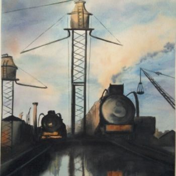 Peinture intitulée "gare" par Mickael Thébault, Œuvre d'art originale
