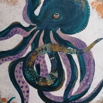 Ζωγραφική με τίτλο "Krakena" από Marie Miclo, Αυθεντικά έργα τέχνης, Ακρυλικό Τοποθετήθηκε στο Ξύλινο φορείο σκελετό