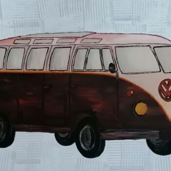 Painting titled "Combi VW Terracotta" by Marie Miclo, Original Artwork, Acrylic Mounted on Wood Stretcher frame